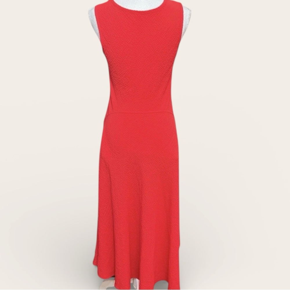 Vibrant Red/Orange Sleeveless Midi Dress, IC by Connie K Stretchy Crepe, M - Picture 5 of 10